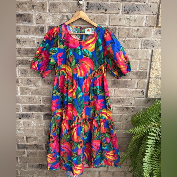 Farm Rio Bananamix Tiered Cotton Midi Dress Size M - Picture 4 of 9